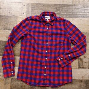 J.Crew Women’s Boy Flannel Button-Down‎ Shirt Size 4 Red Blue Plaid 100% Cotton